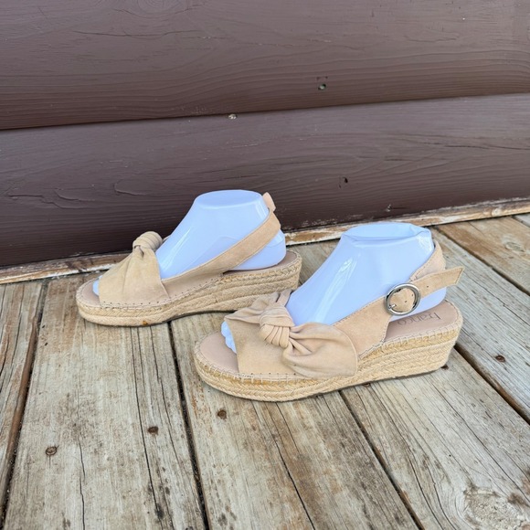 Franco Sarto Pirouette Wedge Sandals 8M Tan Suede Bow Espadrille Slingback - Picture 3 of 9